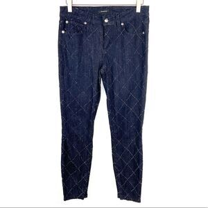 Bebe Diamond Pick Blue Dark Wash Skinny Ankle Zip Denim Jeans 27